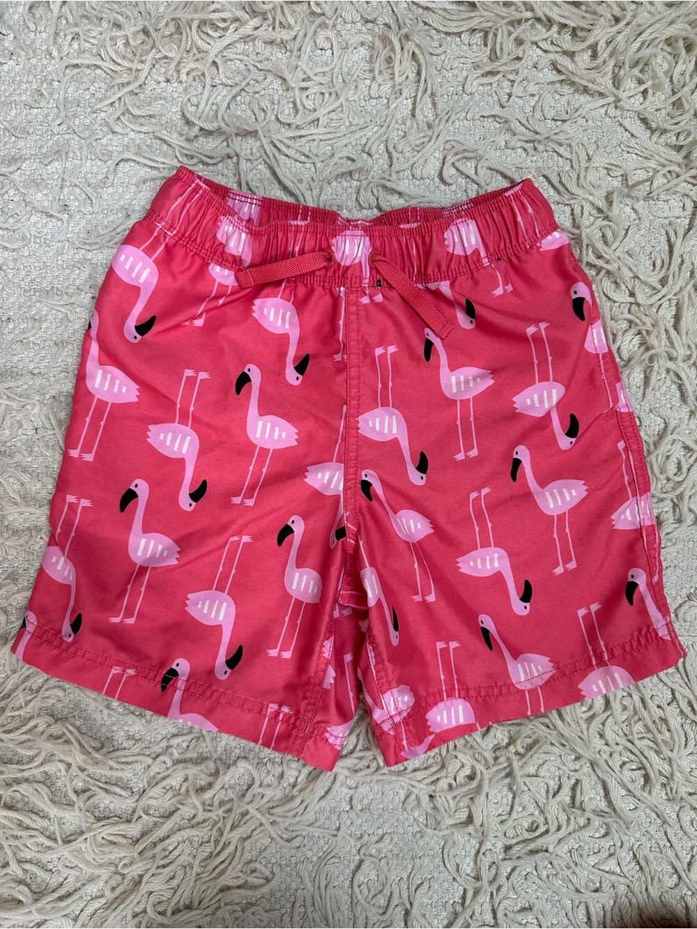Hanna Andersson Boys size 6-7 Pink Flamingo Print Swim Trunks | 🦩